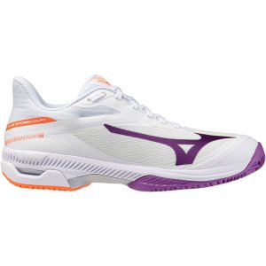Mizuno Wave Exceed Court Clay Dames - Wit/Oranje/Paars
